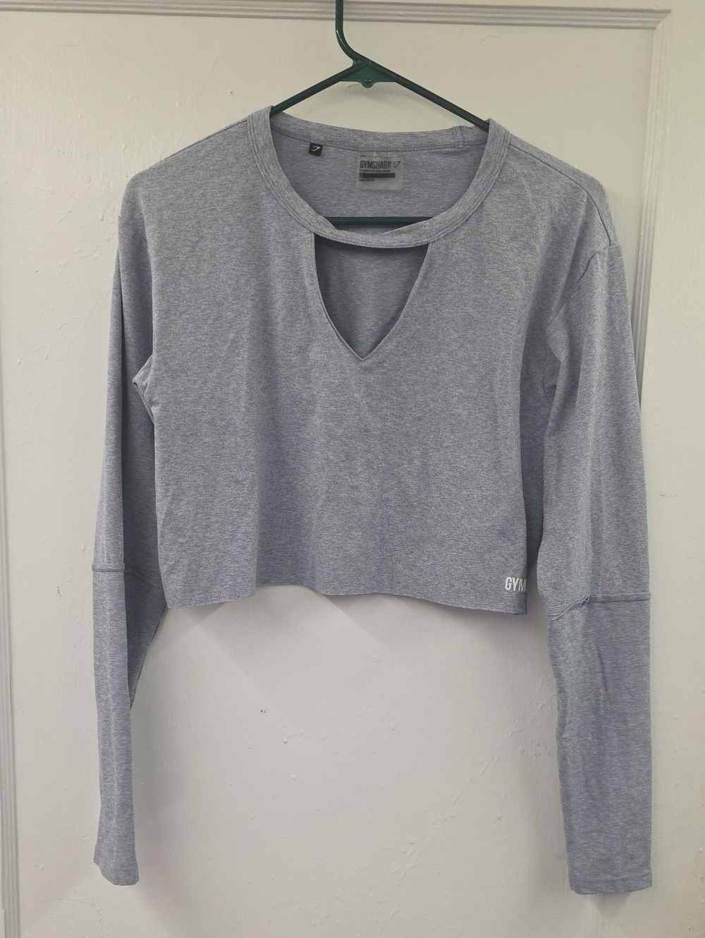 Gymshark Small Heather Gray Cropped Long-Sleeve Top with Front Keyhole